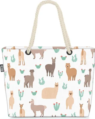 Produktbild von VOID Lamas und Kakteen Strandtasche Shopper 58x38x16cm 23L XXL Einkaufstasche Tasche Reisetasche Beach Bag