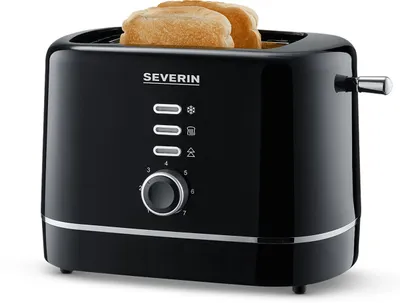 Produktbild von Toaster Brotscheibenzentrierung SEVERIN AT 4321 gleichmäßige Bräunung AT 4321 aus Kunststoff, schwarz Toaster Toaster 2 Scheiben Toaster Schwarz Toaster Mit Brötchenaufsatz