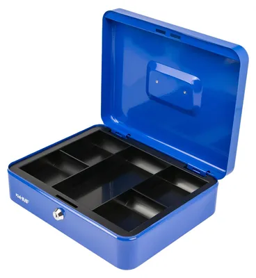 Geldkassette mit Münzeinsatz von HMF mit 30 cm Breite in Blau