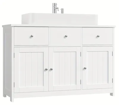 Image de Armoire de salle de bain - Rangement - Meuble de salle de bain - Armoire avec tiroirs - Meuble pour salle de bain - Blanc - Autoportant