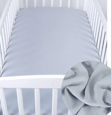 Produktbild von BabyLux Spannbettlaken Musselin 70x140 Spannbetttuch Baby-& Kinderbett Grau
