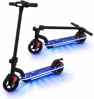 Produktbild von Elektroroller Kinder Ab 6-12 Jahre, 6.5Zoll Elektroscooter mit LED-Anzeige, Bunte Neonlichter, Klappbar, 130W, Reichweite 8KM, Kinder E Roller Schwarz