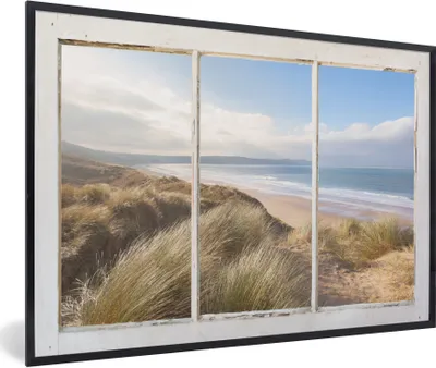 Produktbild von MuchoWow® Gerahmtes Poster Aussicht - Strand - Meer 90x60 cm - Poster mit Schwarzem Bilderrahmen Wandposter Rahmen Foto Bilder - Fotorahmen - Foto-Plakat