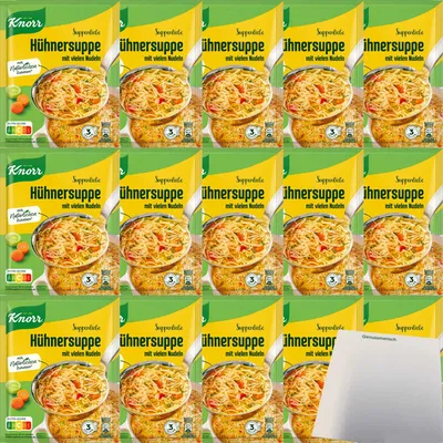 Produktbild von Knorr Suppenliebe Hühner Suppe 3 Portionen, ergibt 750ml 15er Pack (15x69g Packung) + usy Block