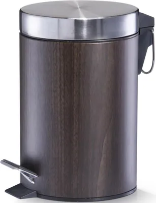 Imagen del producto de Contenedor de residuos Zeller, cubo de basura ideal para el baño o la cocina, 3 litros, diseño en imitación a madera de nogal, metal