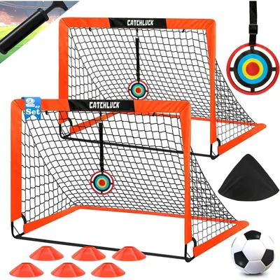 Produktbild von Fußballtore für Garten Kinder 2er Set mit Fußball & Kegeln, Pop Up, Rot