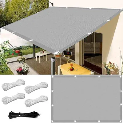Immagine prodotto di Tenda da balcone rettangolare impermeabile, 1,5 x 2 m, con rivestimento incluso, impermeabile, protezione solare, per balcone, senza forature, per balcone, terrazza e giardino - grigio