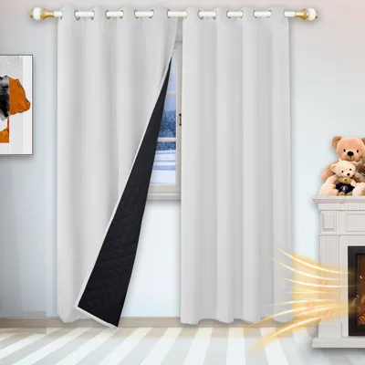 Produktbild von Wärmeschutzvorhang Doppellagige Winter Thermo Vorhang mit Ösen Vorhänge Wärmeisolierend Kälteschutz Türvorhang Haustür, 1 Stück, Weiß, 132x160cm