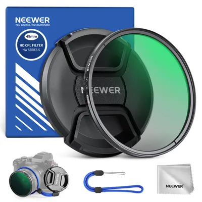 Produktbild von NEEWER 49mm CPL Filter mit Objektivdeckel, mehrfach beständiger, nanobeschichteter Zirkularer Polarisationsfilter mit optischem HD Glas für Kameraobjektive, Polfilter reduziert Reflexionen Blendung