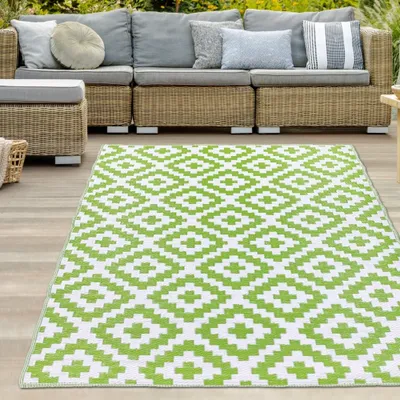 Immagine prodotto di Versatile tappeto etno per esterni in verde bianco Dimensioni - 150 x 220 cm