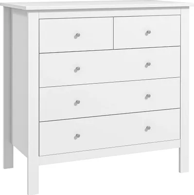 Zdjęcie produktu dla HOMCOM Komoda z 5 szufladami Komoda z zabezpieczeniem przed przewróceniem, komoda z szufladami do sypialni, salonu, biała 79 x 39,5 x 80,5