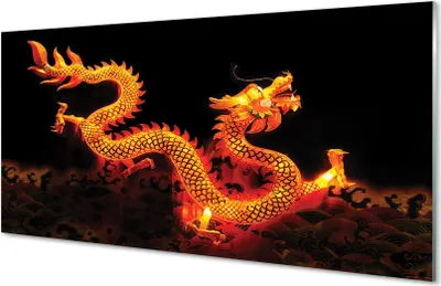 Produktbild von Glasbilder 100x50 Wandkunst Golddrache