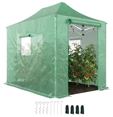 Produktbild von Pop Up Gewächshaus ca. 200x300x270 cm Faltbar Foliengewächshaus mit Satteldach Reißverschlusstüren und -fenstern