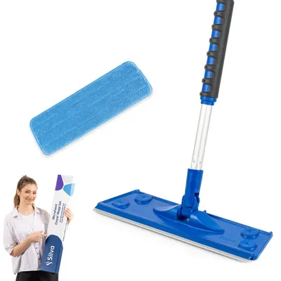 Produktbild von Silva Mikrofaser Wischmop - Bodenwischer Set mit Soft Touch Griff, 360° Drehgelenk & Teleskopstiel – Mop Set mit Trocken