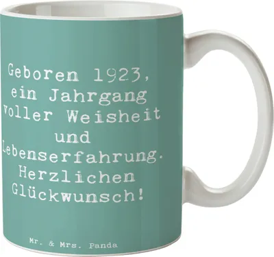 Produktbild von Mr. & Mrs. Panda Kaffeetasse Spruch 1923 Geburtstag - Meeresbrise - Geschenk, Alter, 100., Herzlichen Glückwunsch, Happy Birthday, Geburtstagsgeschenk, Gratulation, Tasse
