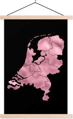 Produktbild von MuchoWow® Textilposter Karte - Niederlande - Rosa 40x60 cm mit holzfarbenen Rahmen - Poster