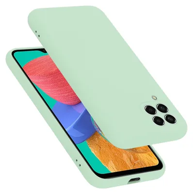 A light green phone case is shown on top of a phone.