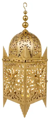 Produktbild von Marokkanische Laterne Frane Gold 100 cm, handgefertigte Orient Laterne aus Metall, Gartenlaterne und Windlicht für Kerzen, Deko für Wohnzimmer, Terrasse, Balkon und Eingangsbereich