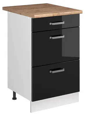 Produktbild von Küchenunterschrank Vicco R-Line Schwarz Hochglanz/Weiß 50 cm Arbeitsplatte Goldkraft Eiche, Model 69756