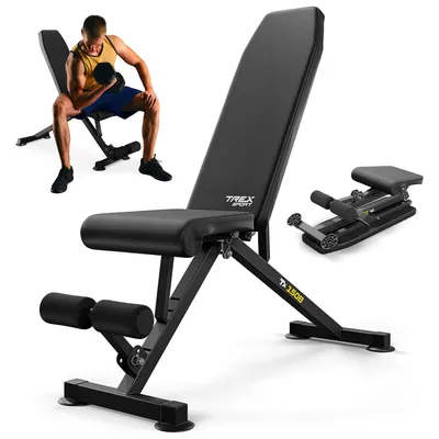 Produktbild von TREX SPORT Hantelbank klappbar TX-150B | Trainingsbank 8-fach verstellbare Rückenlehne, 3-fach Sitz, Saugnäpfe, Beinstrecker | Flachbank, Schrägbank