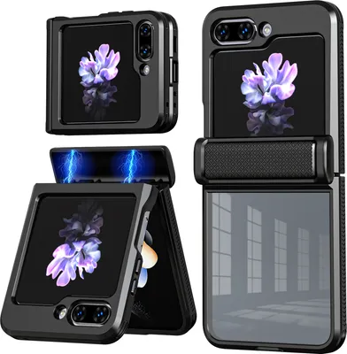 Immagine prodotto di Custodia per Samsung Galaxy Z Flip 5 Custodia ibrida trasparente in TPU con protezione a cerniera nera