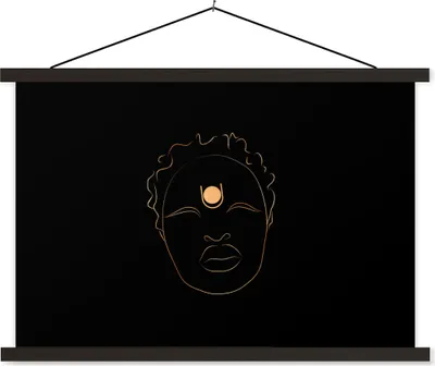 Produktbild von MuchoWow® Textilposter Frau - Strichzeichnung - Gold - Schwarz 60x40 cm mit schwarzem Rahmen - Hölzernes