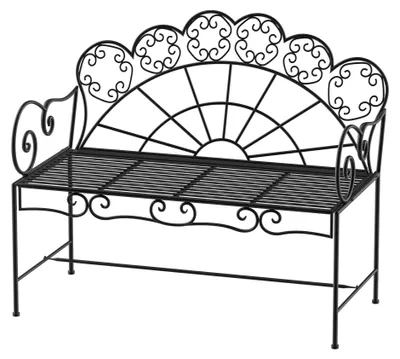 Zdjęcie produktu dla Ławka ogrodowa dwuosobowa, metalowa, nierdzewna, wymiary: 107 x 55,5 x 92 cm, kolor: czarny, powłoka proszkowa, odporna na warunki atmosferyczne, maksymalne obciążenie: 200 kg