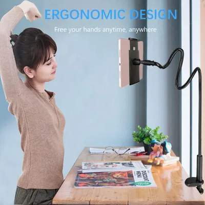 Imagen del producto de Soporte para tablet con cuello de cisne, flexible, de 4,7 a 10,5 pulgadas, diseñado para su uso en la cama