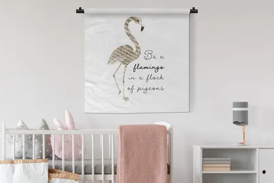 Produktbild von MuchoWow® Wandteppich Wandbehang Flamingo - Vogel - Linie 90x90 cm Tapisserie Dekoration Wandtuch - Wandaufhänger
