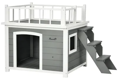 Immagine prodotto di Cuccia per cani – Casa per cani di taglia media e grande – Rialzata – Con balcone – Con scaletta – Con finestra