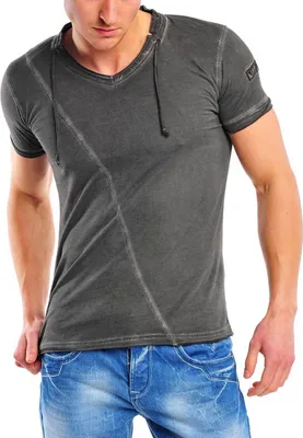 Produktbild von Reslad Herren Batik Style Used Look V-Neck T-Shirt 4019 Schwarz S