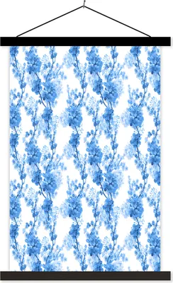 Produktbild von MuchoWow® Textilposter Blumen - Blau - Hortensie 60x90 cm mit schwarzem Rahmen - Poster Wohnzimmer