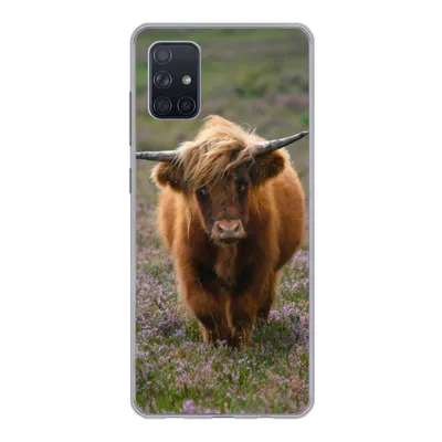 Produktbild von MuchoWow® Handyhülle Schutzhülle Hülle für Samsung Galaxy A71 Schottische Hochlandbewohner - Heidelandschaft - Tiere Silikon Softcase Handy Hülle - Kartenbesitzer