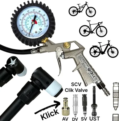 Produktbild von F26 Druckluft Kompressor Pistole + Clik Tec Schwalbe Pumpenkopf SCV
