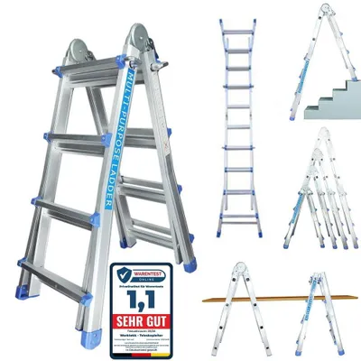 Aluminium-Mehrzweckleiter, 14 Stufen, 410 cm, klappbar, 150 kg