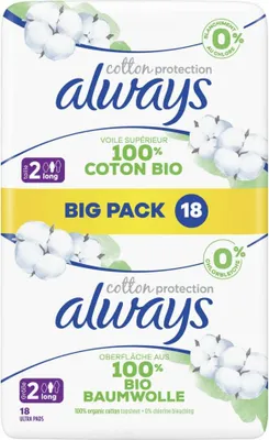 Produktbild von Always - Damenbinden - Lang - Baumwollschutz - Mit Flügeln - Größe 2 - 18 Damenbinden - 1 Stück