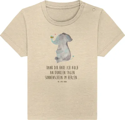 Produktbild von Mr. & Mrs. Panda Babyshirt Elefant Biene 0. - 6. Monat - Natural Raw - Geschenk, Liebesspruch, Hochzeitsgeschenk, Heiratsantrag,  Baby Shirt, Baumwolle, T-Shirt, Liebe