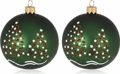 Obrázok produktu pre Sada 2 kusov - Vianočná guľa Deco so zelenými ihličnanmi (8 cm)