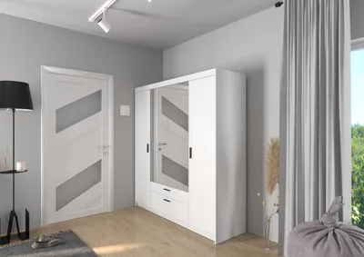 Produktbild von Drehtür Kleiderschrank Schubladen Spiegel Elena 4-türig weiß