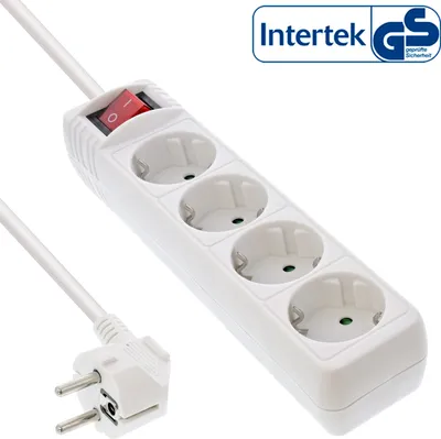 Produktbild von InLine® Steckdosenleiste, 4-fach Schutzkontakt, mit Schalter, weiß, 1,5m