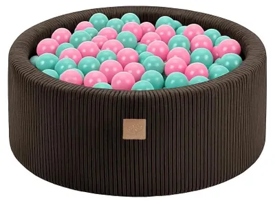 Image de Piscine à balles marron avec balles Rose pastel / Menthe