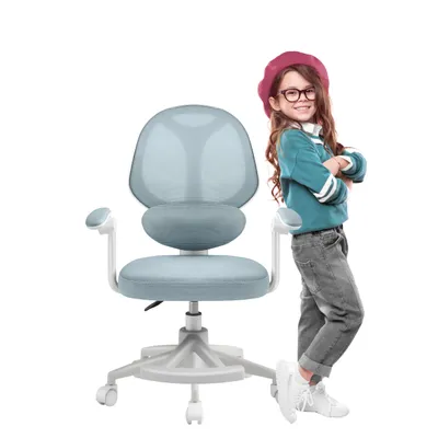 Produktbild von mark-adler Drehstuhl Junior 4.5, Blau - Höhenverstellbar, einstellbare Lendenwirbelstütze, verstellbare Armlehnen, Fußstütze, für Kinder & Teenager (80-150 cm), 360° drehbar, Schwerkraftrollen, atmungsaktiv & leicht zu reinigen