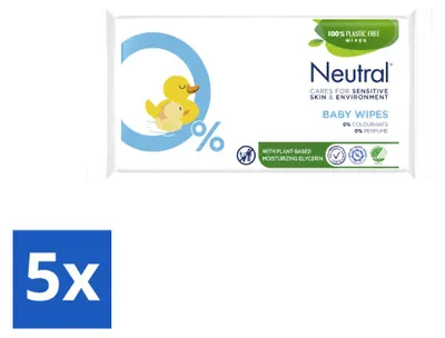Productafbeelding van 5 x Neutrale babydoekjes - parfumvrij - zonder plastic - voordeelverpakking - 5 stuks