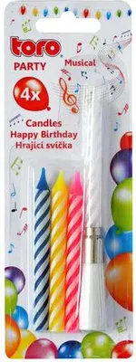 Obrázok produktu pre Spievajúca Dortová Sviečka "Happy Birthday"+4 Sviečky