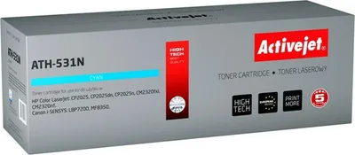 Obrázok produktu pre Activejet Toner ATH-531N (náhrada za HP 304A CC531A, Canon CRG-718C; Supreme; 3200 strán; modrý), 2900 strany, 0 strany, Azúrová, 1 kusov