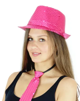 Produktbild von pinker Pailletten Hut für Erwachsene
