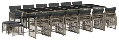 Obrázok produktu pre vidaXL 17-dielna záhradná jedálenská súprava s vankúšmi Grey Poly Rattan
