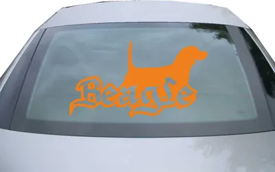 Produktbild von Indigos UG - Aufkleber Heckscheibe & Motorklappe DE7045 - orange - 600x337 mm - Beagle Hund - Auto Scheiben Fenster Heckklappe Tuning Racing JDM - Die cut