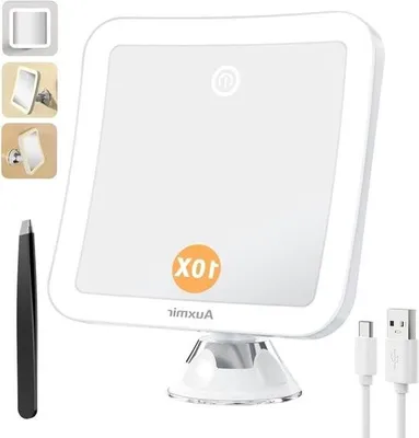 Image de Miroir de maquillage éclairé - grossissement 10x - rechargeable - miroir carré