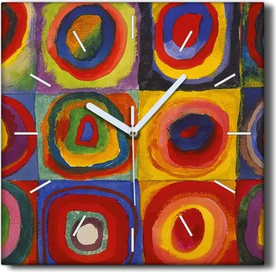 Produktbild von Coloray Hodiny Unikátní 30x30 cm  Tiché hodiny Pro obývací pokoj a kuchyň Nástěnné hodiny Plátno Černé ručičky hodin - Kandinsky